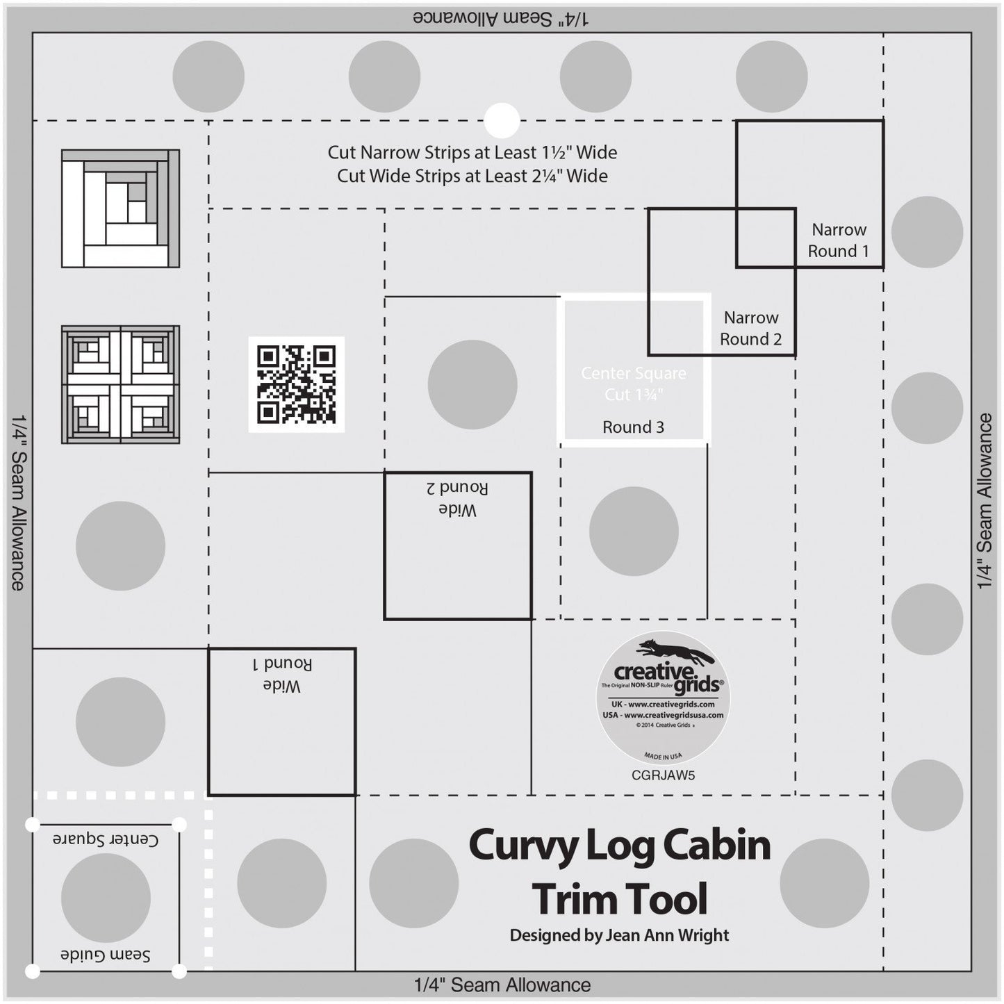 Bundle of Curvy Log Cabin Trim Tool 8in Finished Blocks and Cut Loose Press Carousel Curvy Log Cabin Quilt Pattern