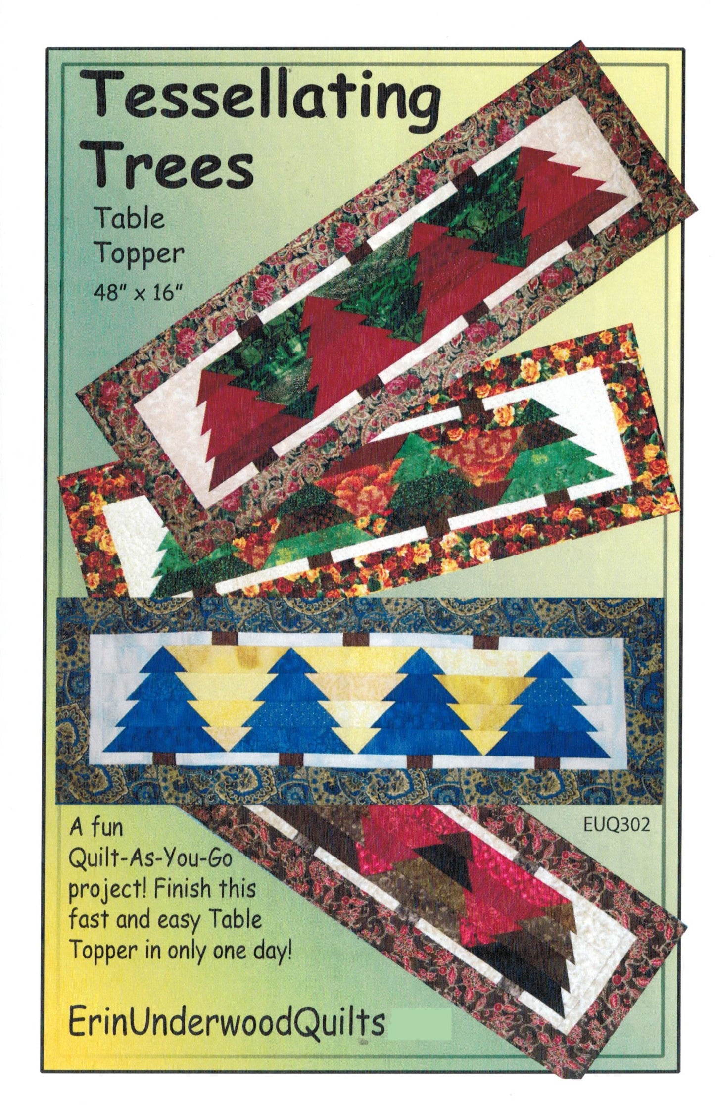 Tessellating Trees Table Runner Table Topper Quilt Pattern, Quilt-as-You-Go, Finished Size 48" by 16"