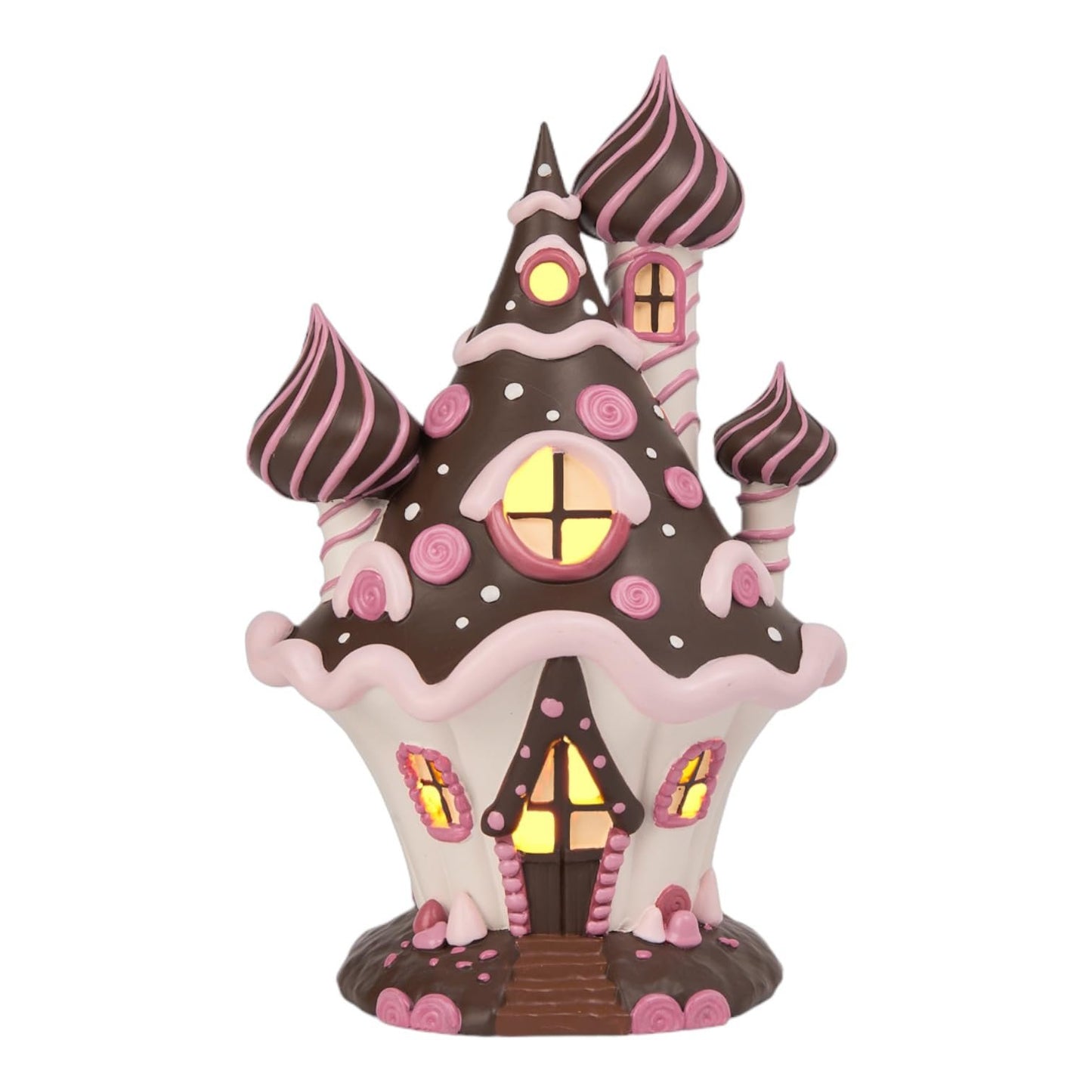 December Diamonds 10" LED Brown Candy Castle – Handcrafted Light-Up Holiday Decoration – Gingerbread-Style Candy House