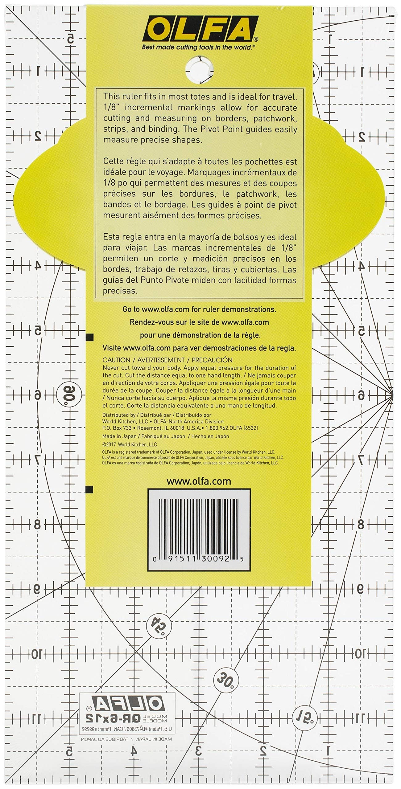 OLFA 1071819 QR-6x12 6-Inch x 12-Inch Frosted Advantage Acrylic Ruler