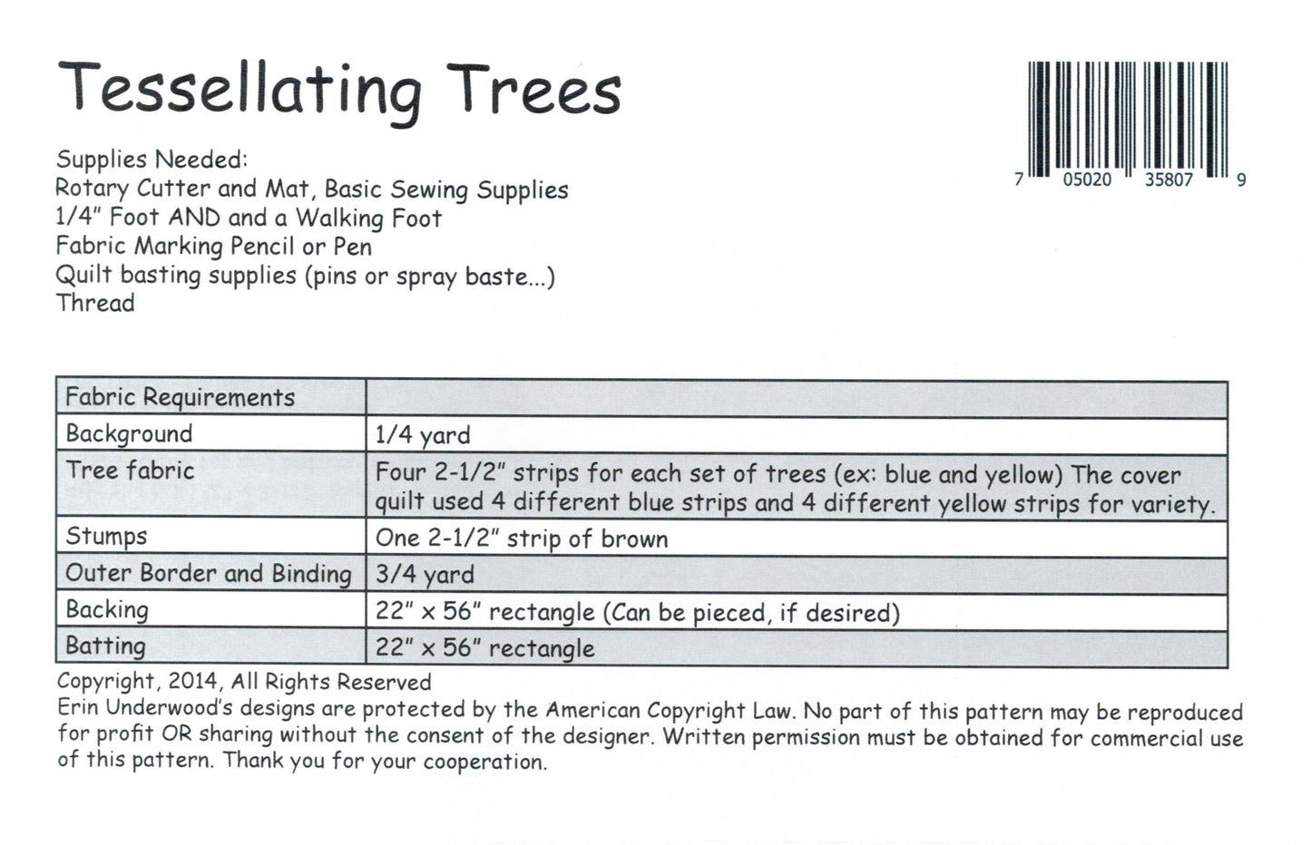 Tessellating Trees Table Runner Table Topper Quilt Pattern, Quilt-as-You-Go, Finished Size 48" by 16"