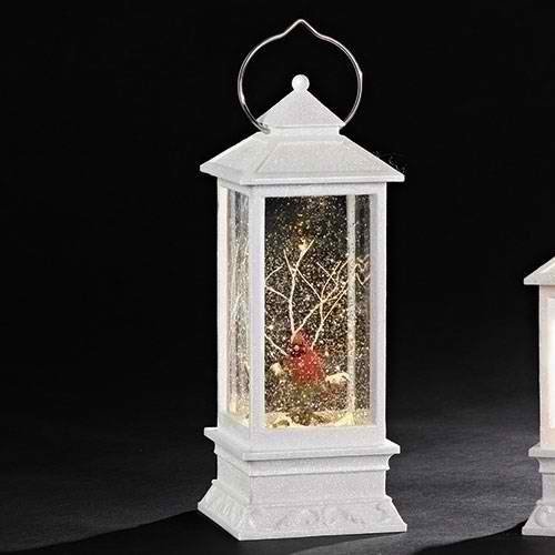 Roman 11" Lighted Swirl Cardinal in White Lantern, Confetti Lite, Christmas Decoration, USB or Battery Operated, Holiday Accent or Gift