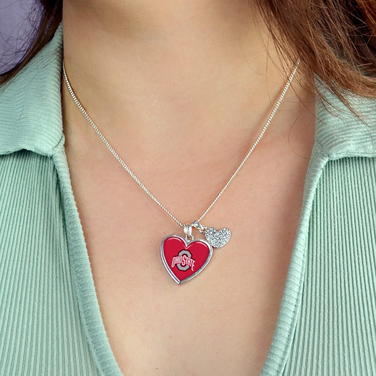 Ohio State Buckeyes Amara Crystal Heart Silver Chain Necklace Jewelry Gift OSU