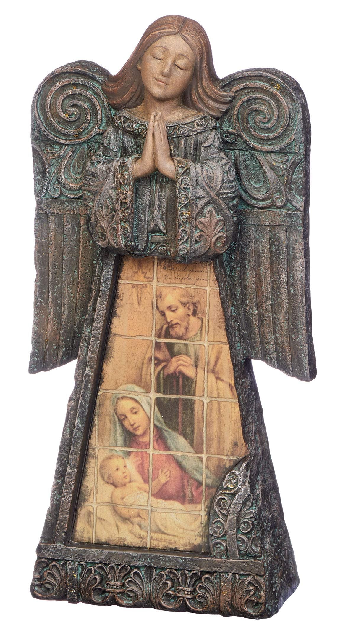 Roman Stone Angel with Holy Family Giclee, 9.5-Inch Height