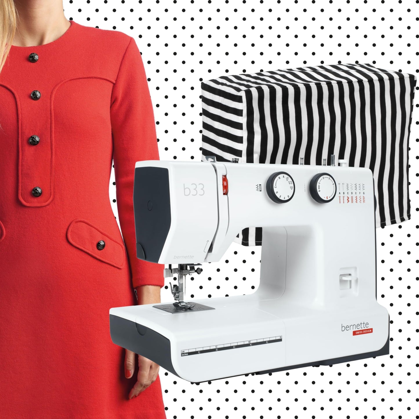 Bernette B33 Swiss Design Sewing Machine | Beginner-Friendly, Includes 15 Stitches, 4-Step Buttonhole, Adjustable Thread Tension, Semi-Automatic Needle Threader, 5 Presser Feet, Bobbins, Accessories