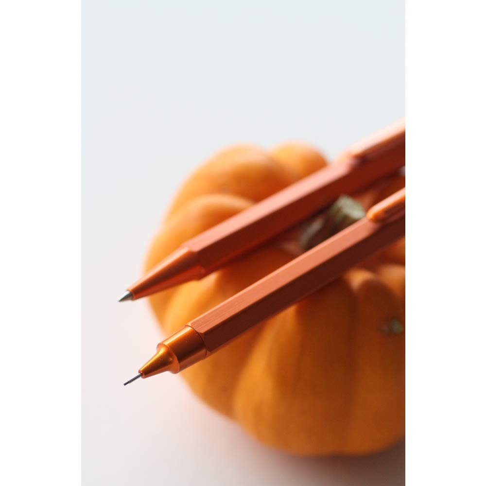 RHODIA 9388C - Script Refillable Ballpoint Pen Hexagonal Brushed Aluminium Body - Orange - 0.7 mm High Precision Retractable Ball Point, Black Ink - Script Collection