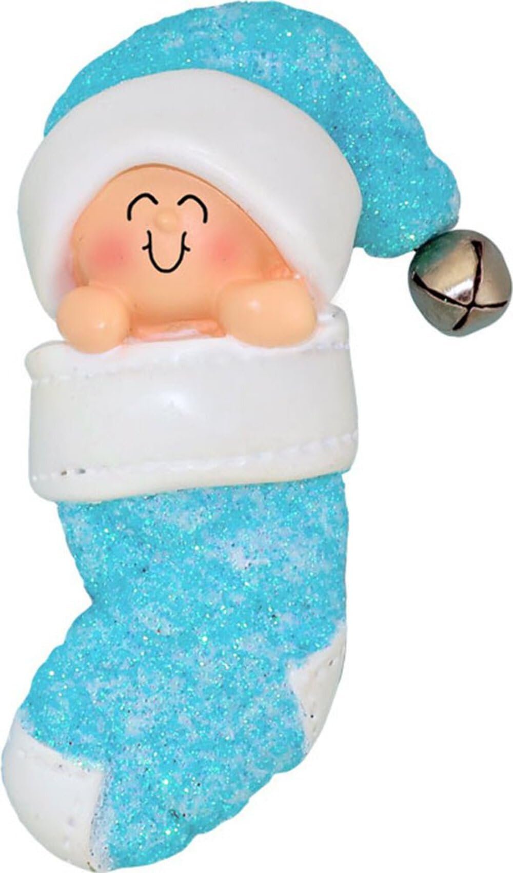 Baby's First Xmas Blue Boy in Stocking Xmas Tree Ornament - Engraving or Personalization Not Included