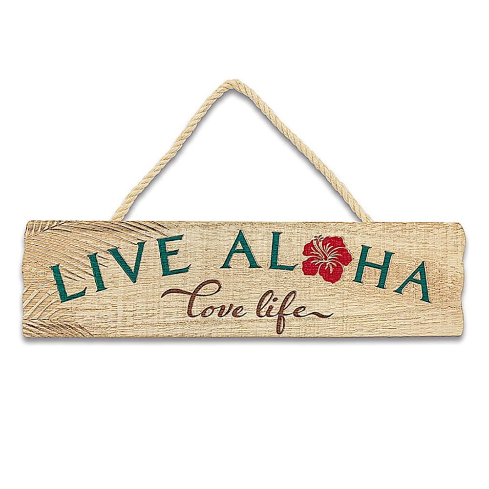 Hawaiian Style Wood Hanging Sign Live Aloha Love Life Hibiscus