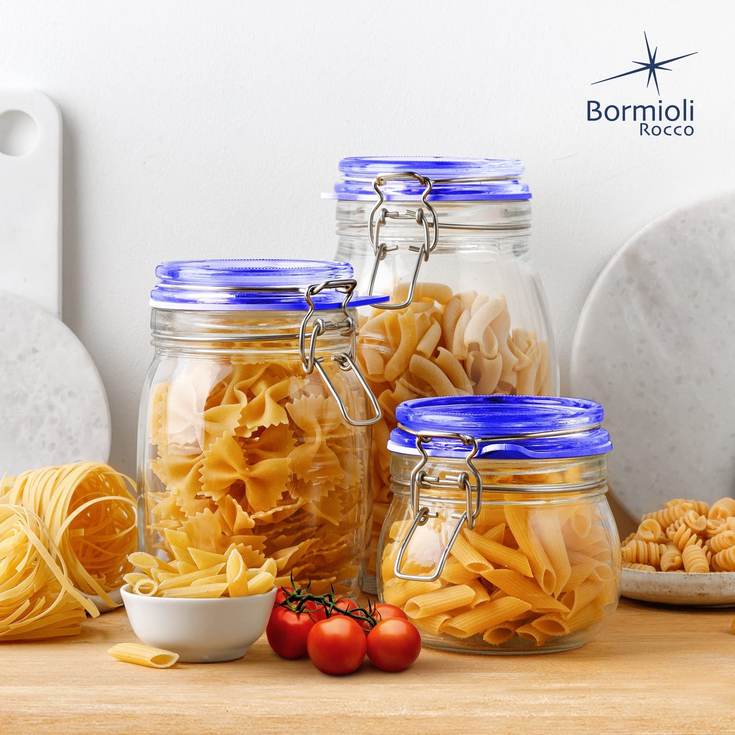 Bormioli Rocco Fido Collection, 2 Pack, 67.75 Oz. Food Storage Glass Jars, Airtight Rubber Seal & Glass Lid, With Stainless Wire Clamp,Made In Italy.