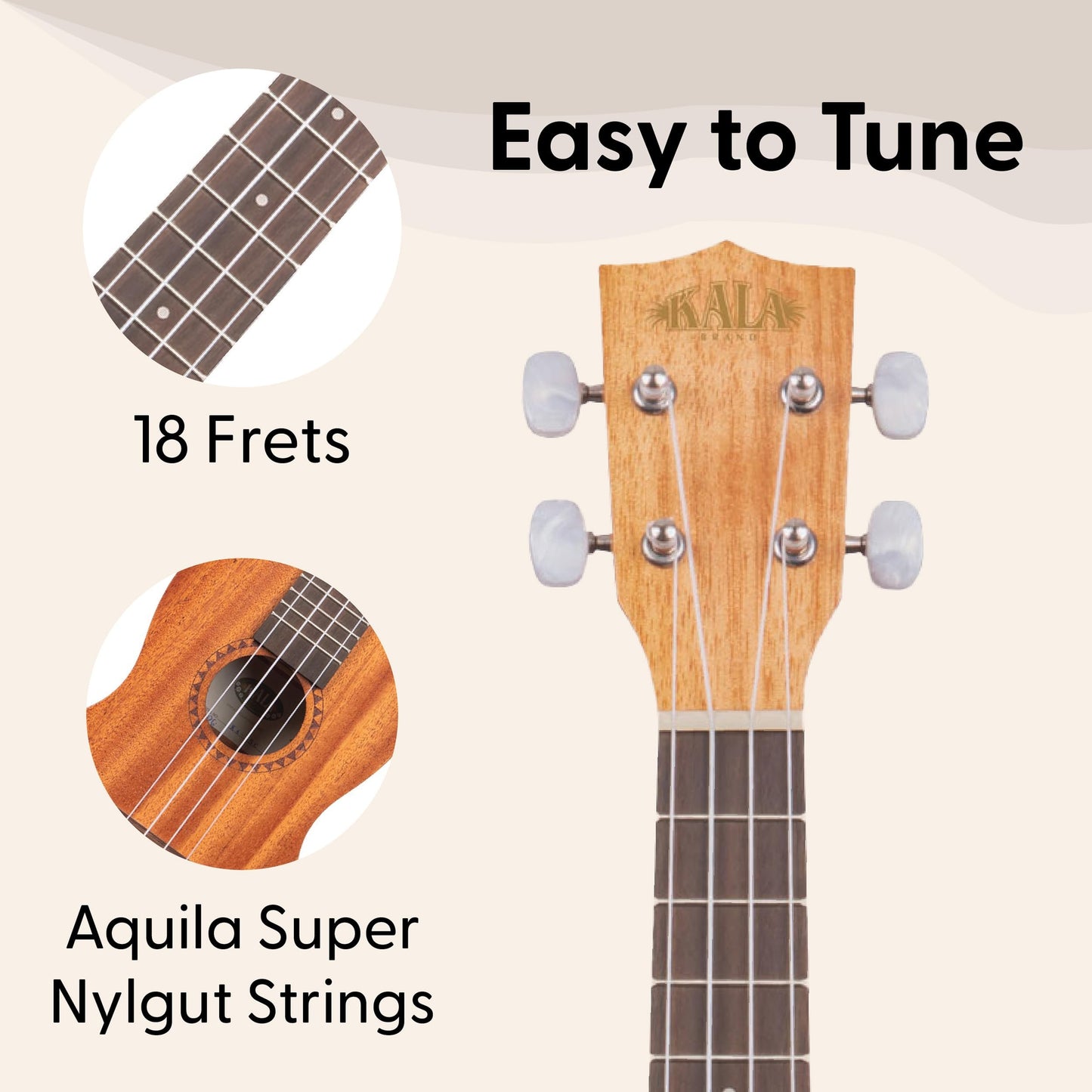 Kala KA-15 Series Satin Mahogany Ukulele, with Rosewood Fingerboard, 4 Aquila Super Nylgut Strings, for All Ages and Skill Levels, 24 Inches, Concert Ukulele