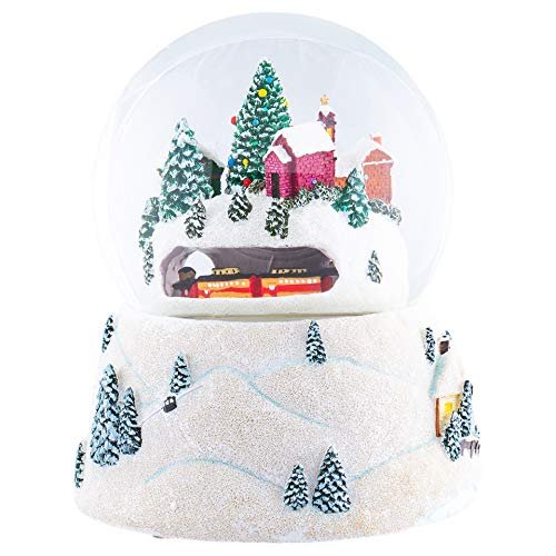 Musical Village Rotating Train White 6 inch Resin Holiday Wind Up Snow Dome
