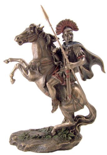 Roman Army Officer Centurion with Galea Helmet and Spear on Horseback 10 3/8" Bronze Resin Statue