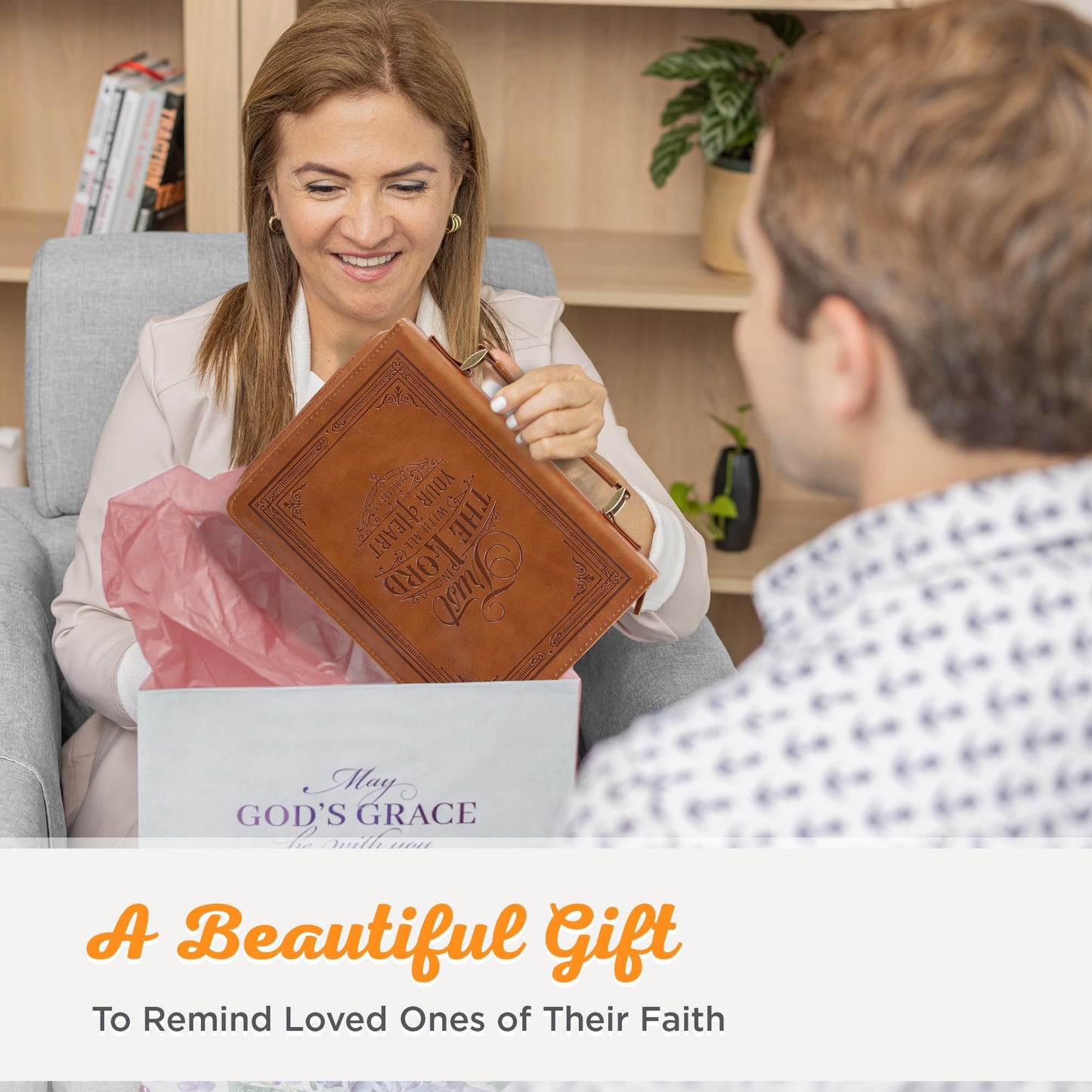 Christian Art Gifts Classic Vegan Leather Bible Cover for Men & Women: Trust in the Lord Inspirational Bible Verse, Sturdy Easy Carry Book Case, Pen Loops, Pockets, Accessory Stationery Storage, Brown