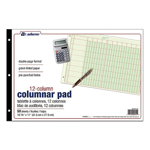 Adams® Analysis Pad, 11" x 16 3/8", 100 Pages (50 Sheets), 12 Columns, Green