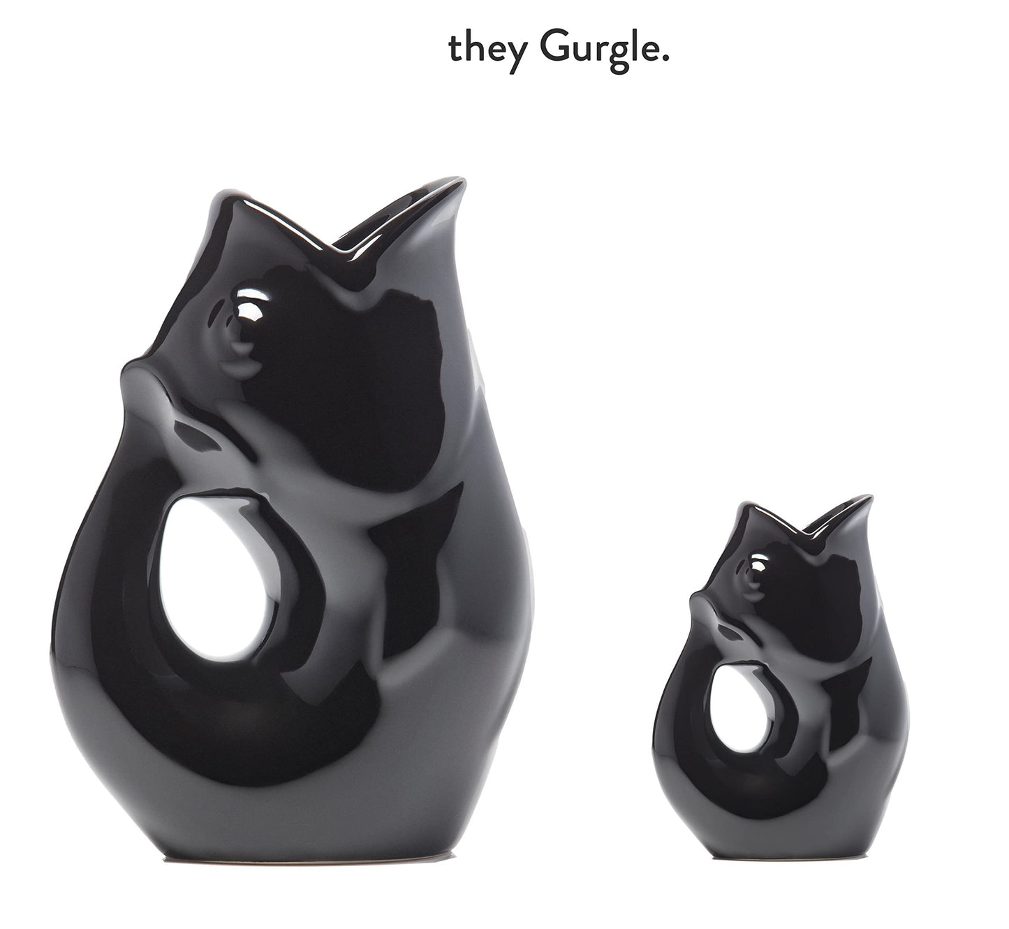 Gurgle Pot Fish Pitcher - Black, Set of 2, French Inspired Design, Large Pitcher 42 oz. with matching Creamer, the perfect Indoor or outdoor tableware.