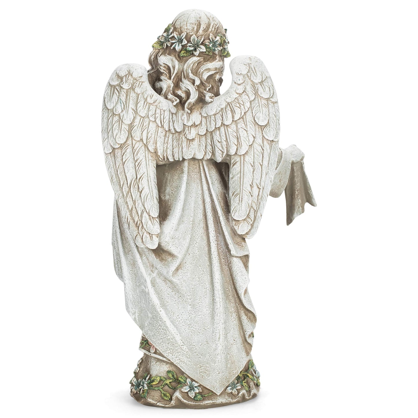 Roman Josephs Studio Inspirational Girl Angel Wearing Floral Trimmed Gown with Birds Garden Statue, 16.5-Inch