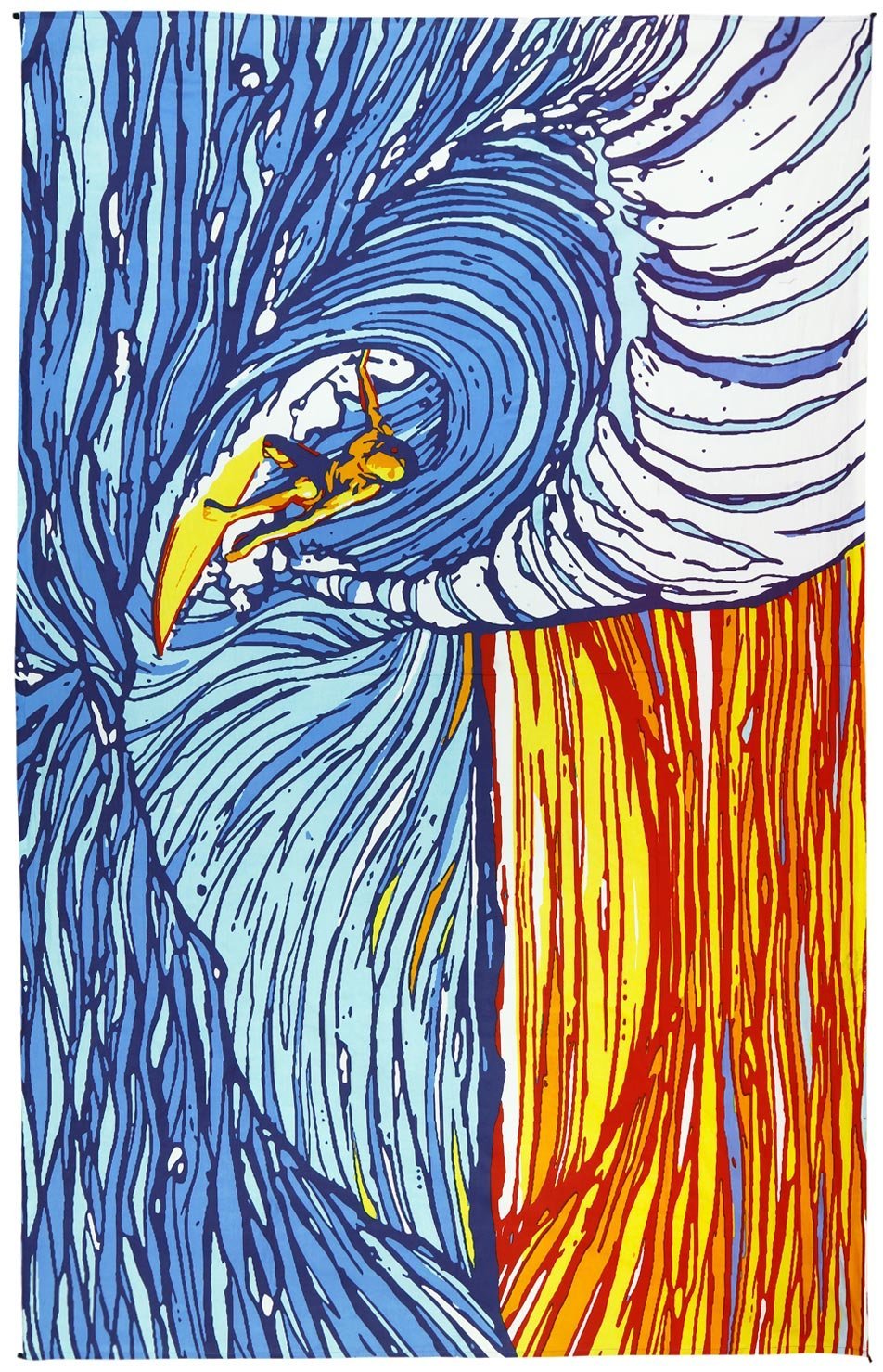 Sunshine Joy Sunset Surfer Ocean Wave Surf Tapestry Wall Hanging Huge 60x90 Inches