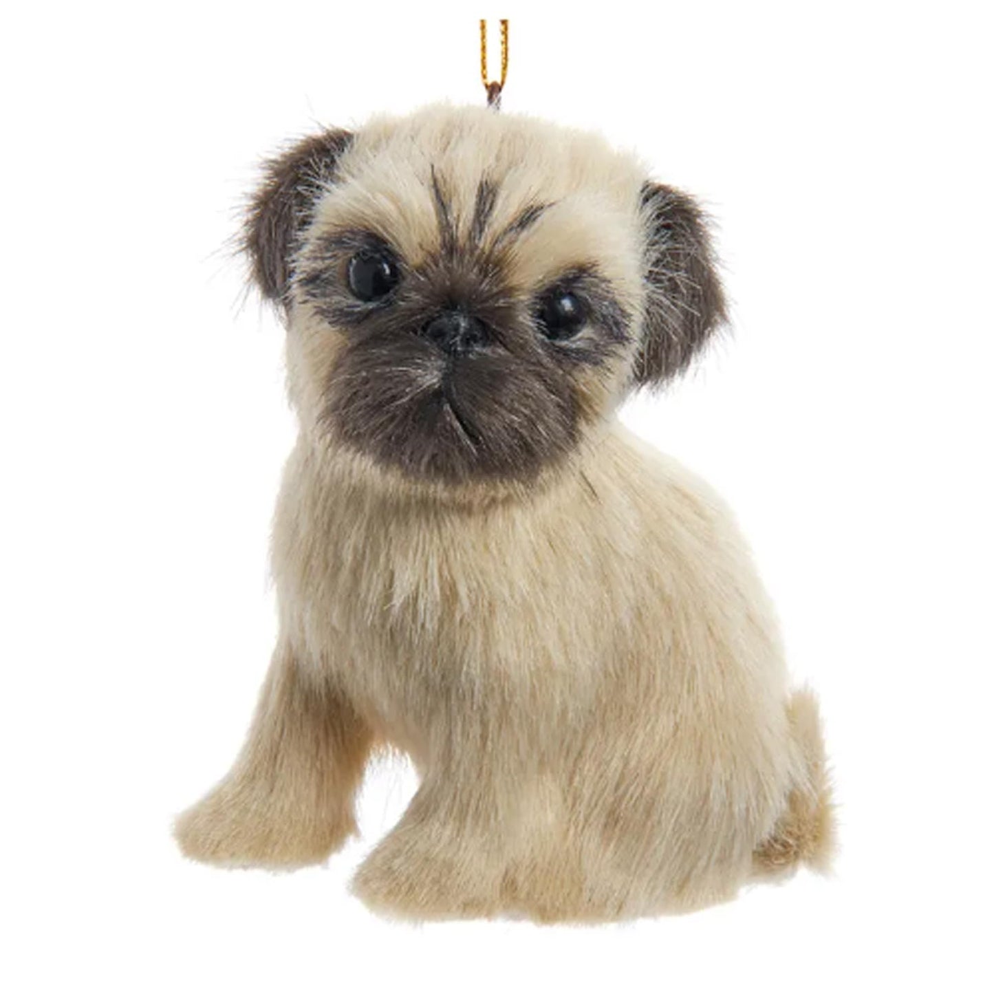 Kurt Adler F2242PU Furry Pug Dog Brown and Tan 3.5 x 3 Inch Acrylic Hanging Christmas Decoration Ornament