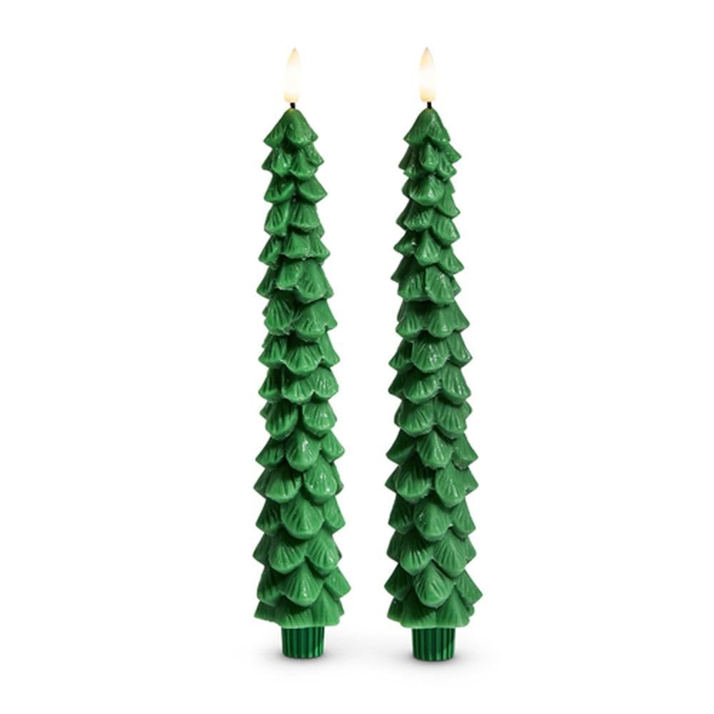 Raz Imports Green Tree Taper Candle, Set of 2, 10.5-inch Height, Christmas Decor
