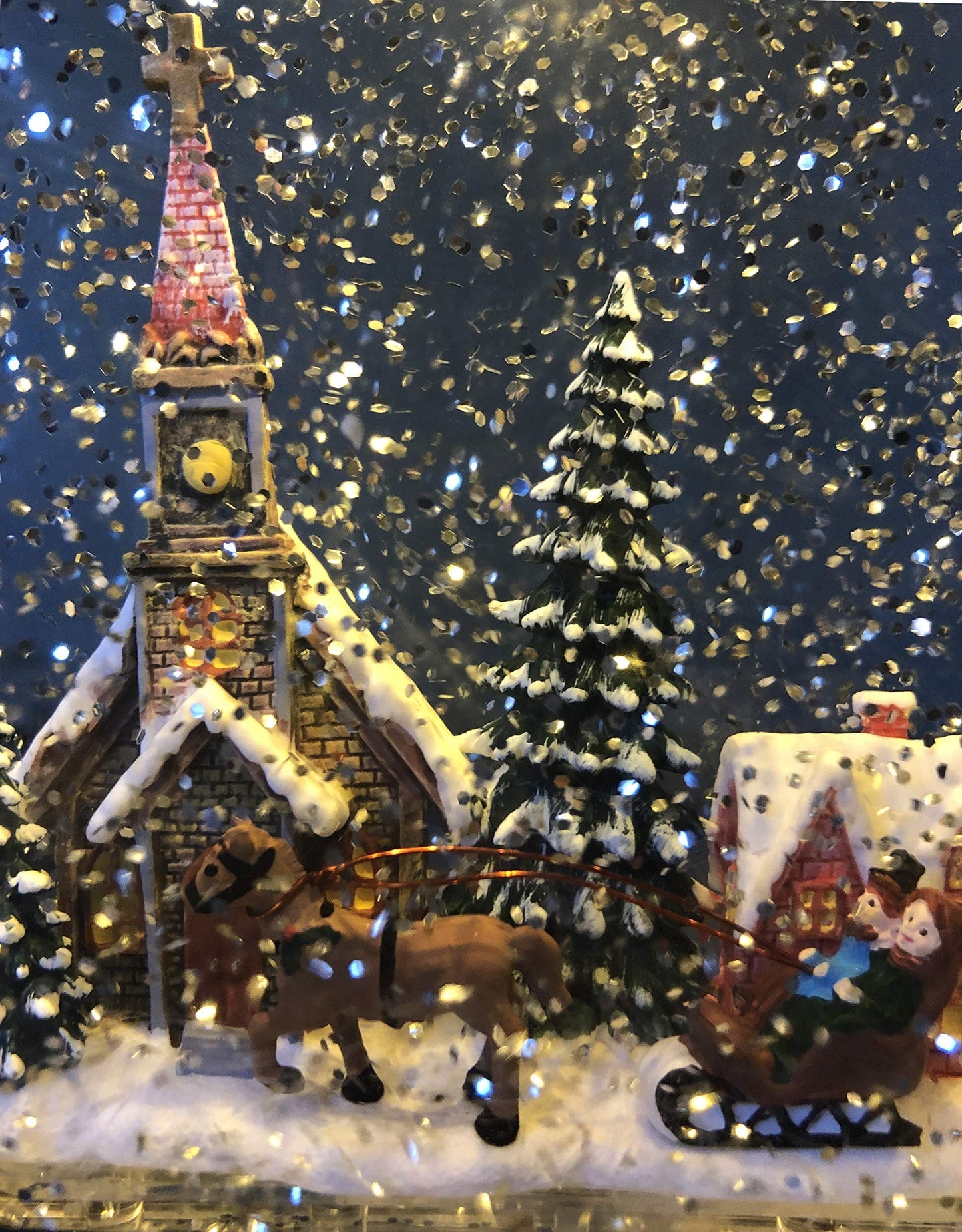 Raz Imports Town Scene Black Musical Lighted Water Lantern Figurine 11 Inch