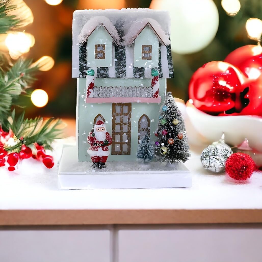 Cody Foster & Co Petite Mint House Decor, Festive Holiday Accent, Snow-Dusted, Green & White