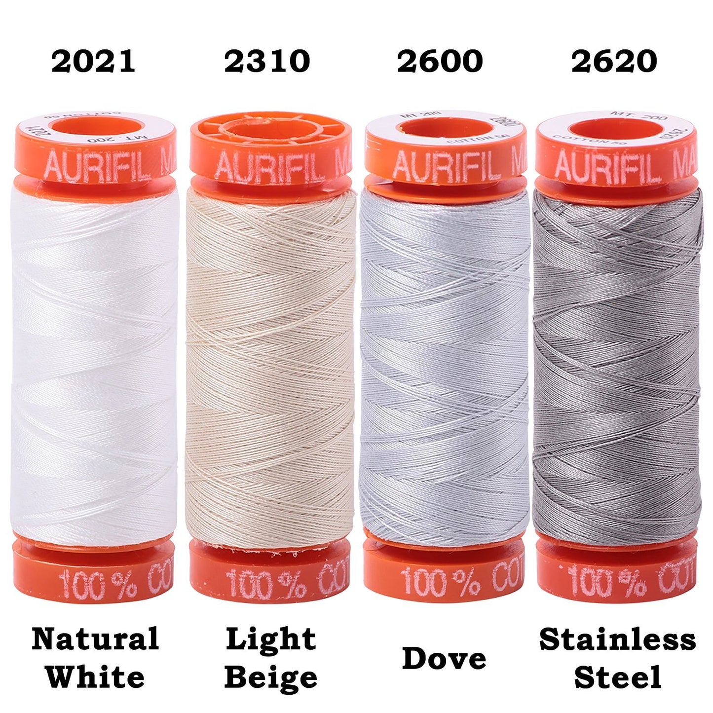 Aurifil (4) 220 YD Spools 50 wt Quilter's Choice Set of Essential Piecing Thread Colors Bundle of 4 Spools
