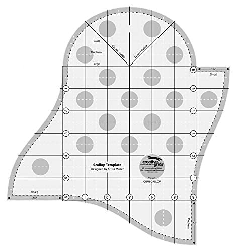 Creative Grids Scallop Template and Quilt Ruler – CGRSCALLOP – Made in USA, 10in x 10-3/4in, Non-Slip Grip Acrylic Quilting, Sewing, Crafting, Patchwork Ruler & Template