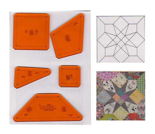 4 Patch Star Tempters Acrylic Template Set Jen Kingwell 9" Block