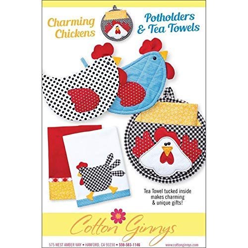 Cotton Ginnys Charming Chickens Potholders & Tea Towels, White