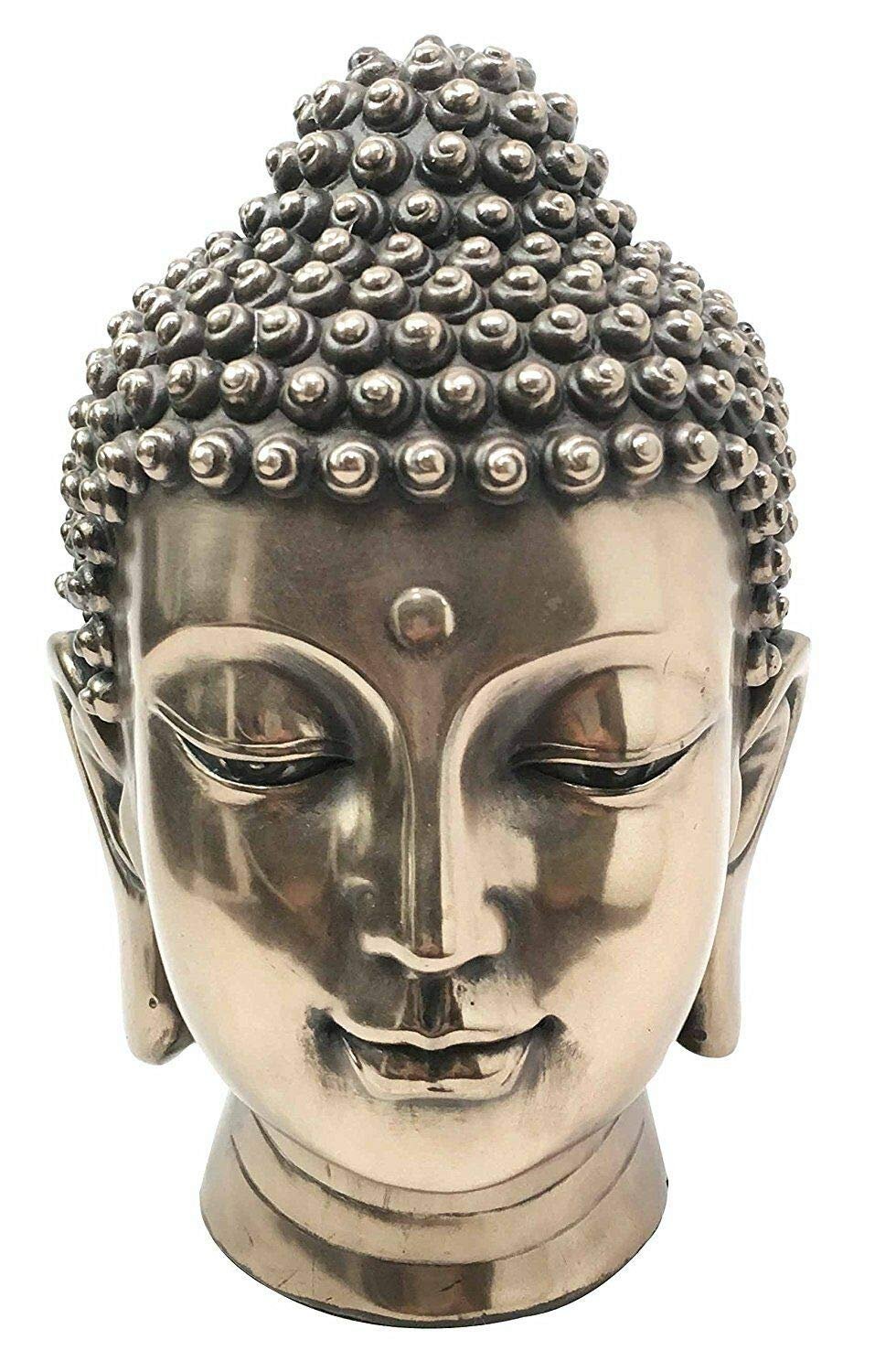 PTC 6.5 Inch Buddha Head Buddhist Religious Bronze Finish Statue Figurine
