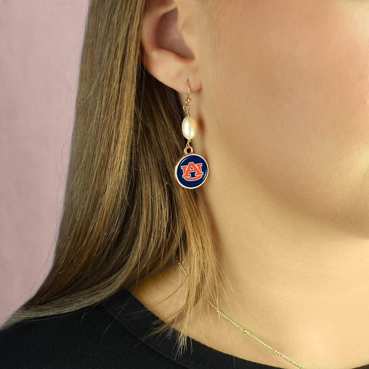 Auburn Tigers Diana Gold and Pearl Dangle Earrings Jewelry Gift AU