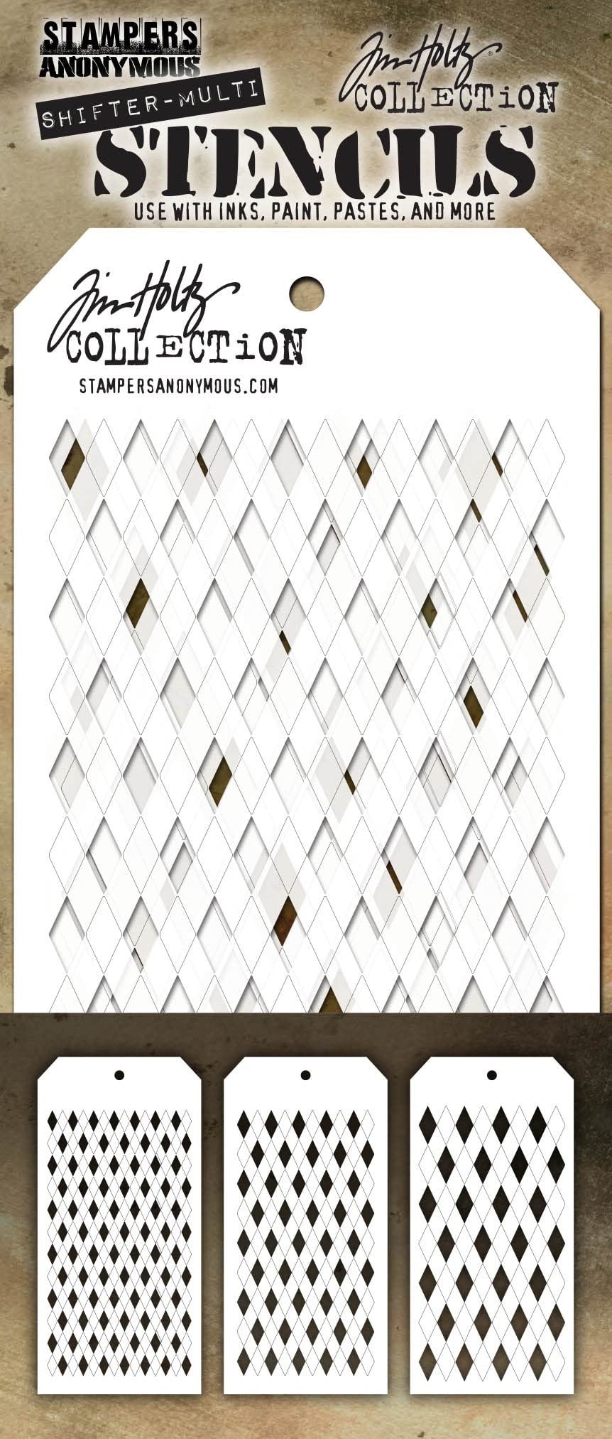 Tim Holtz - Stampers Anon Stencil 3/PKG, Shifter Harlequin