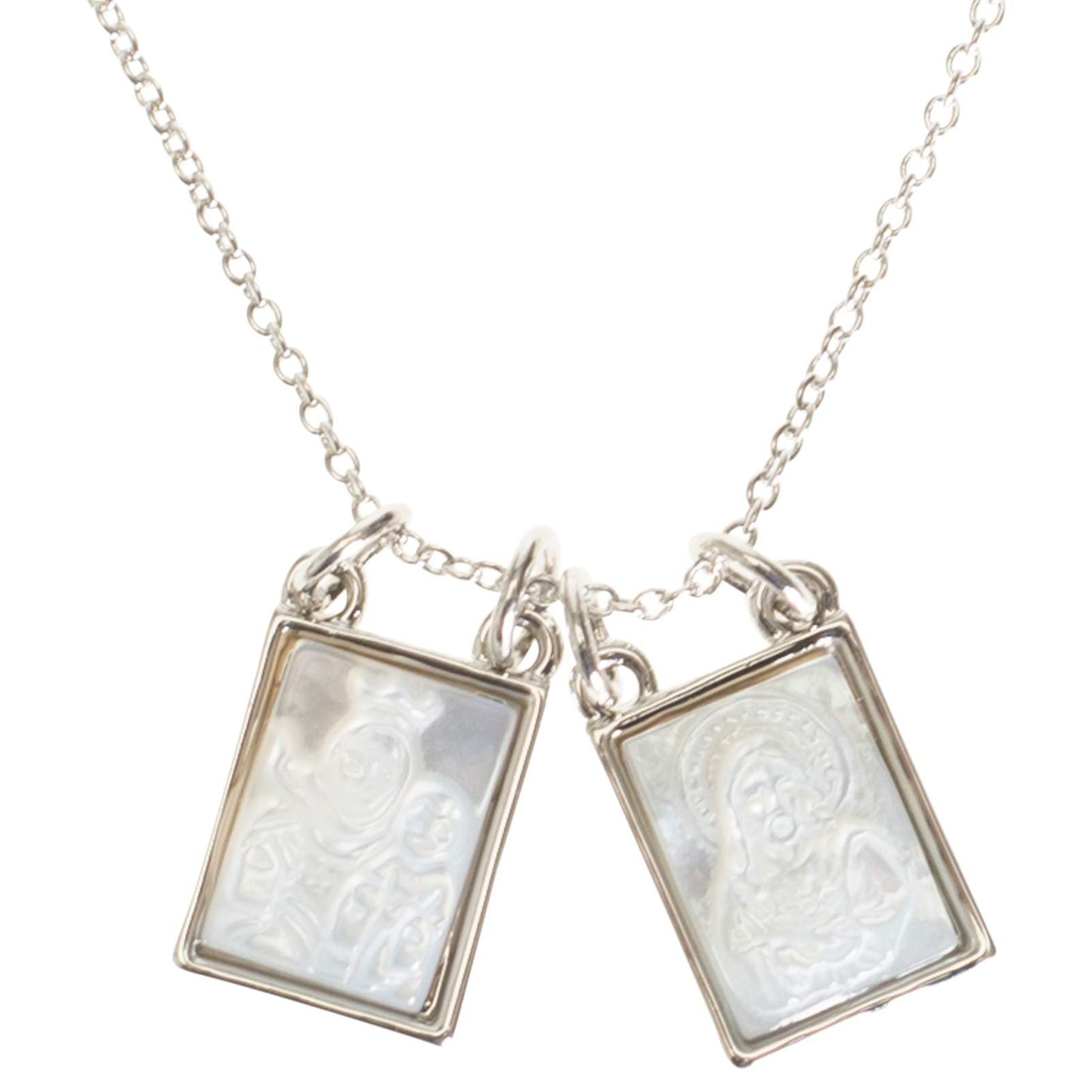 Roman Double Holy Scapular Silver Zinc Necklace 18 Inches Long