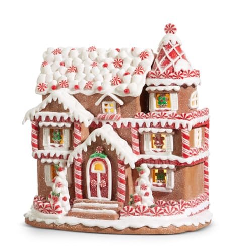 RAZ Imports Peppermint Gingerbread House Figurine, 11-inch Height, Clay Dough, Christmas Season Decoration