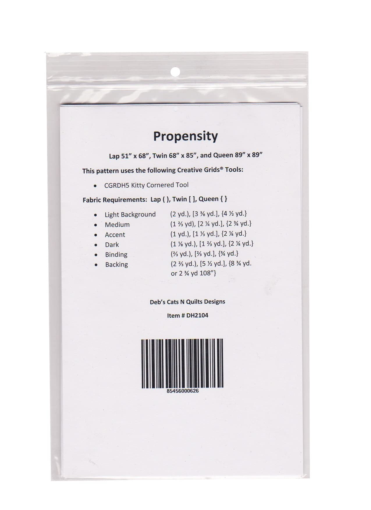 Deb's Cats N Quilts Pattern - Propensity (Includes Instructions for Three Project Sizes)-L8