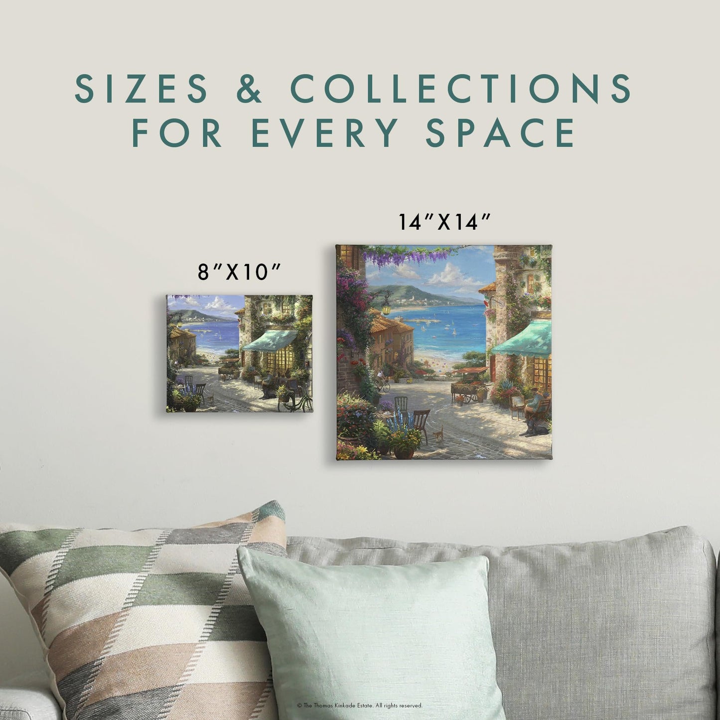 Thomas Kinkade Italian Cafe 14" x 14" Gallery Wrapped Canvas Art | Frameless Room Wall Art | Certificate of Authenticity Included