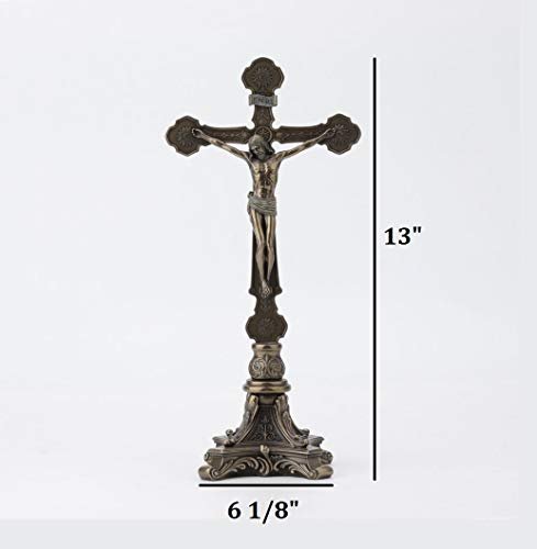 Veronese Design 13" Tall Standing Crucifix Baroque Style Stand Cold Cast Resin Antique Bronze Finish Religious Gift Home Decor Alter Sculpture