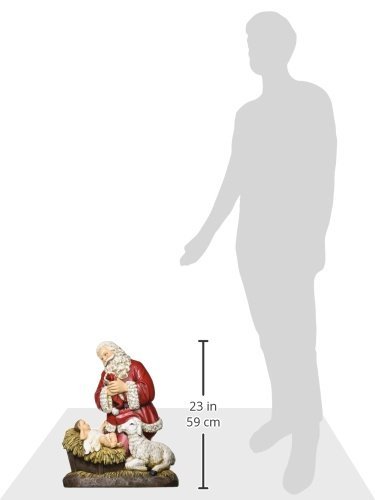 Roman Joseph's Studio 24" H Slim Profile Santa Kneeling with Baby Jesus and Lamb, Tabletop Christmas Decoration