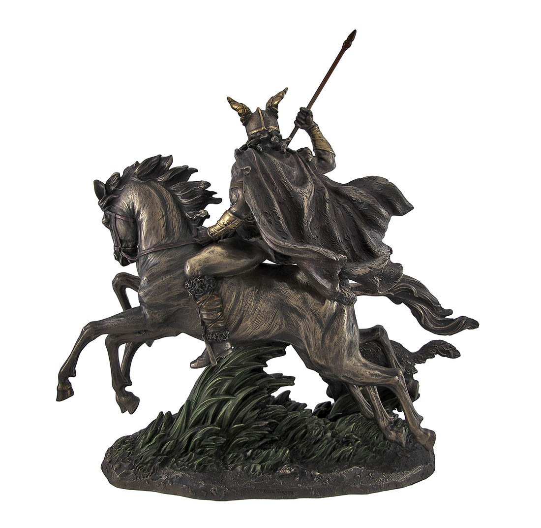 Veronese Design 12 5/8" Tall Norse God Odin Riding Sleipnir Followed by Wolf Cast Resin Statue Bronze Finish