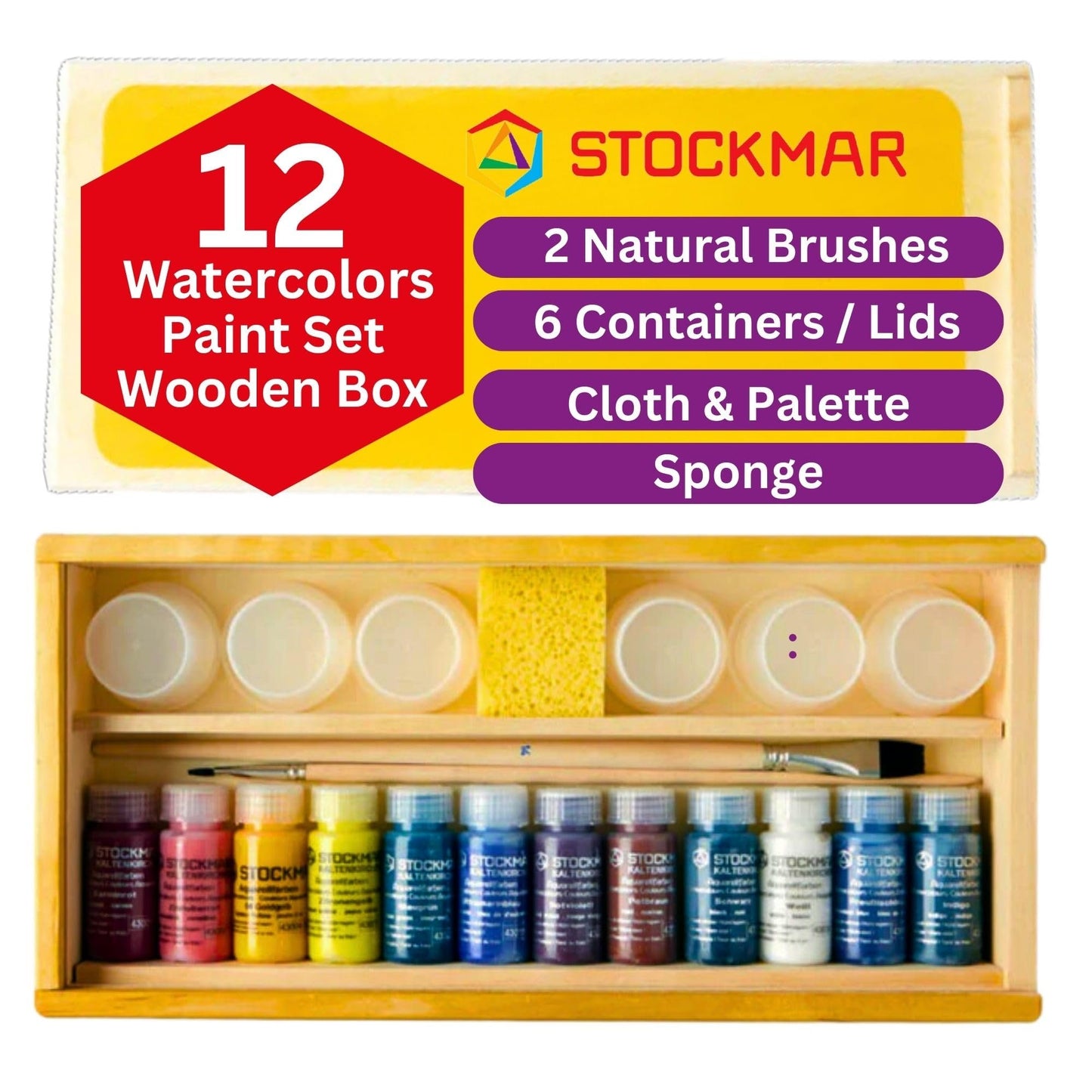 Stockmar Watercolor Paint- 6 Set, Washable Paint for Kids, Homeschoolers & Students, Waldorf Art Supplies (6 Bottles, 20 mL each)