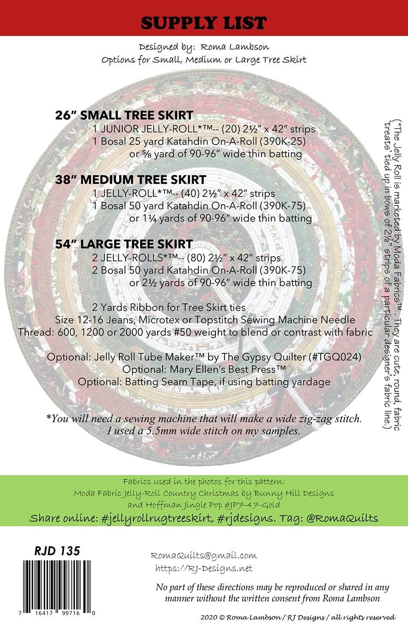 RJ Designs Jelly Roll Rug Tree Skirt Pattern