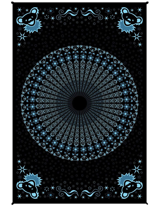Sunshine Joy Grateful Dead Dancing Bear Mandala Tapestry Tablecloth Wall Art Beach Sheet Huge 52x80 Inches