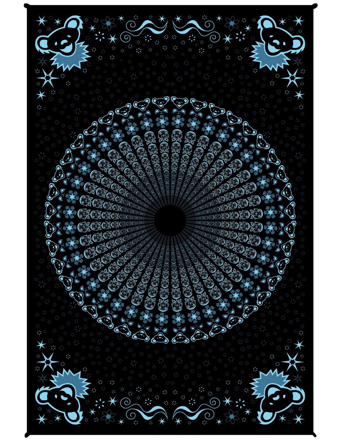 Sunshine Joy Grateful Dead Dancing Bear Mandala Tapestry Tablecloth Wall Art Beach Sheet Huge 52x80 Inches