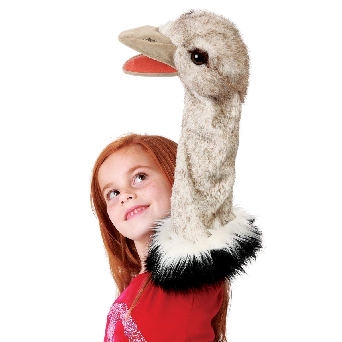 Folkmanis Ostrich Stage Puppet, Gray, White, Black, 1 ea