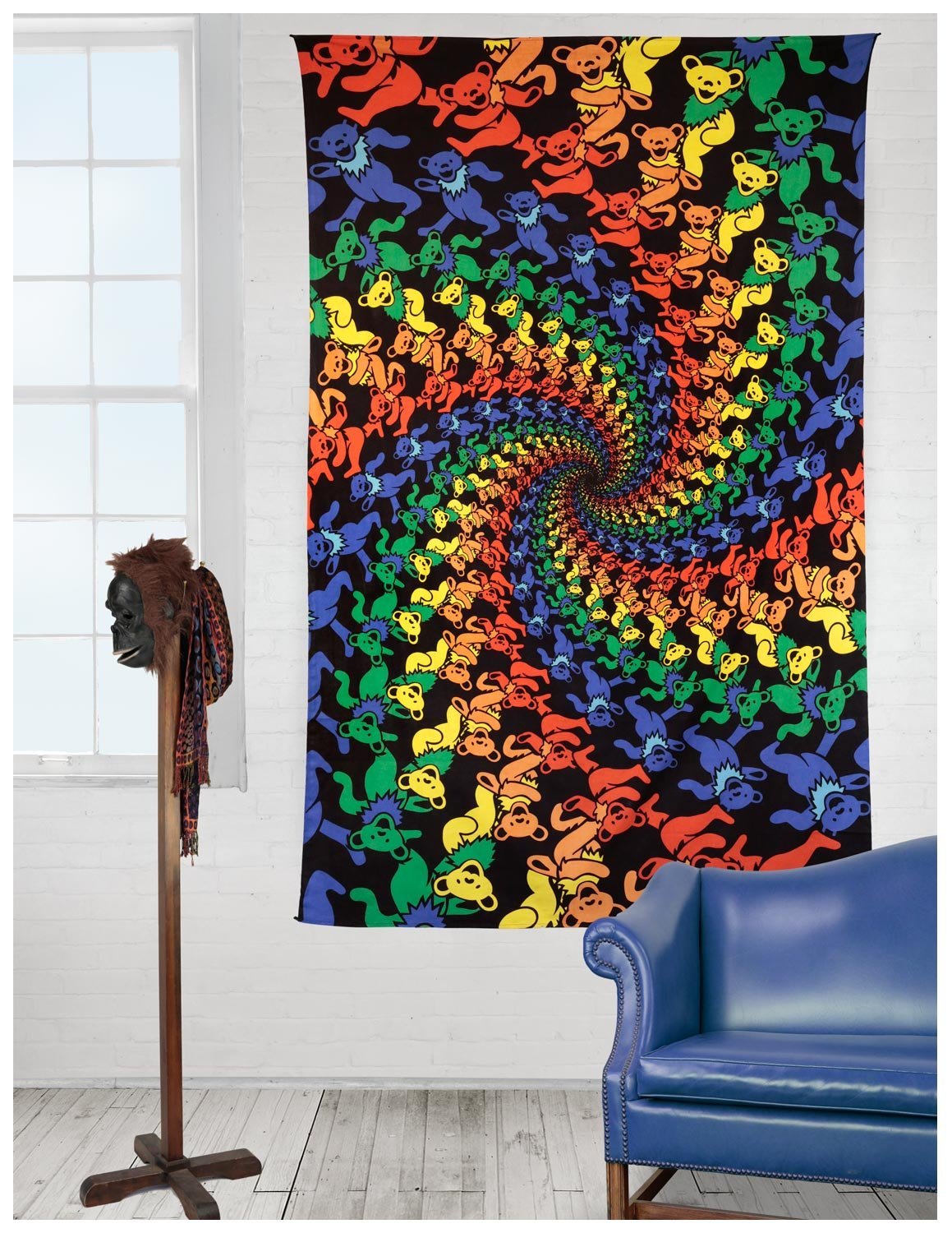 Sunshine Joy Grateful Dead 3D Dancing Bears Spiral Tapestry Tablecloth Wall Art Beach Sheet Huge 60x90 Inches - Amazing 3D Effects