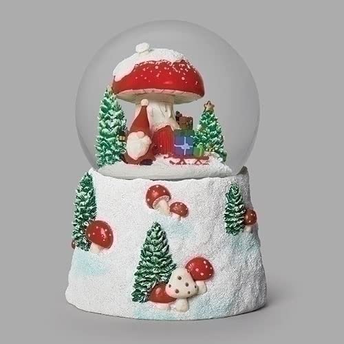 Roman Musical Swirl Gnome with Mushroom Snowglobe, 100mm, 5.5-inch Height, Tabletop Decor