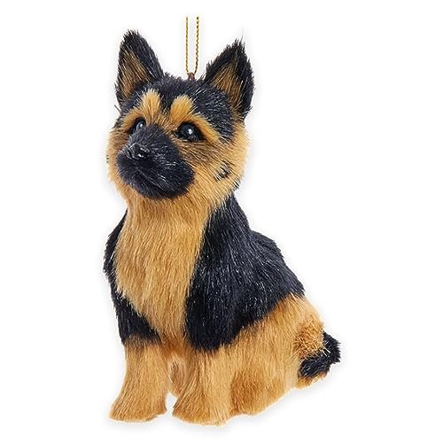 Kurt Adler F2242GS Furry German Shepherd Dog Brown and Black 4 x 3 Inch Acrylic Hanging Christmas Decoration Ornament