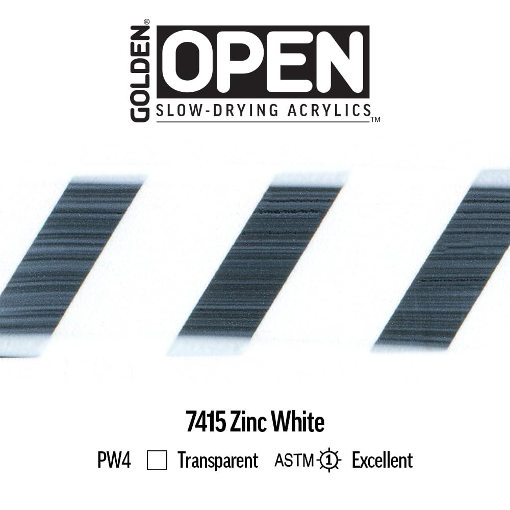 OPEN Slow-Drying Acrylics by GOLDEN, Zinc White, 8 fl oz. Jar, Professional Acrylic Paint, Transparent
