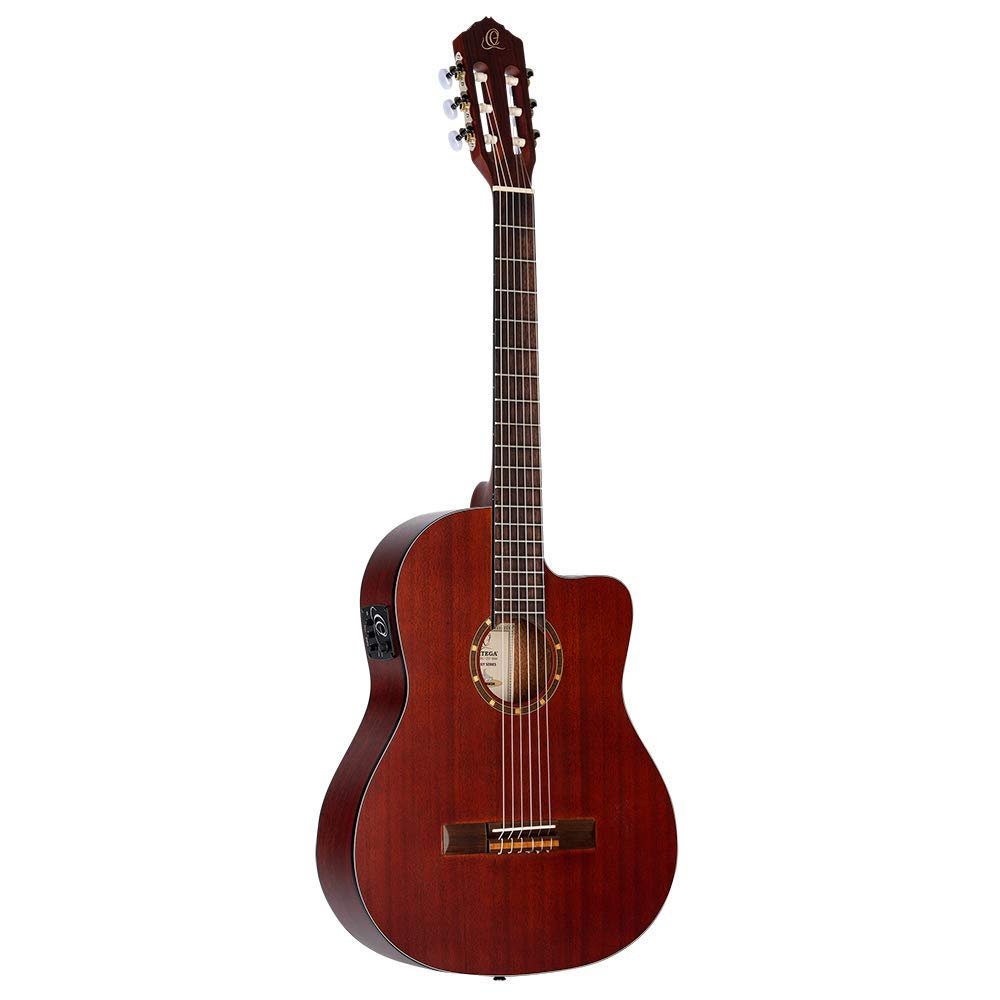 Ortega Guitars Family Series Thinline Acoustic-Electric Nylon Classical 6-String Guitar w/Bag, Right (RCE125MMSN)