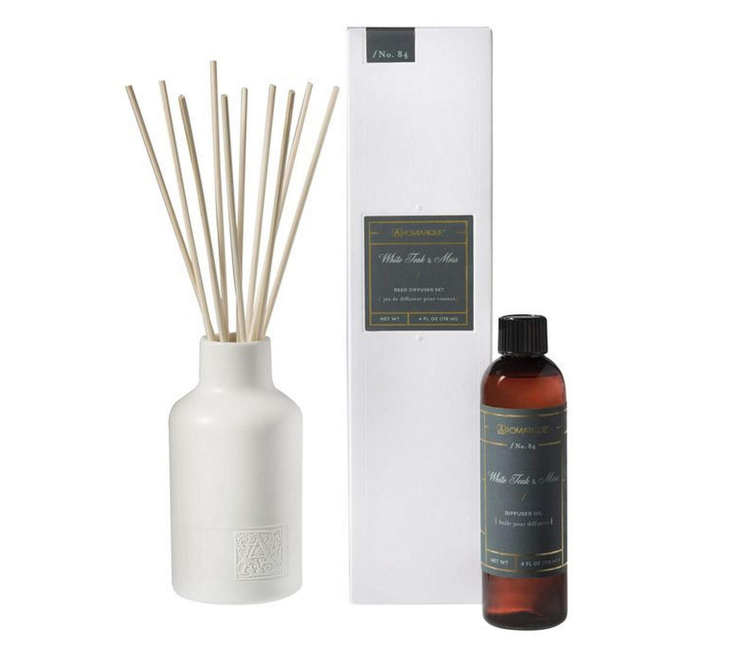 Aromatique White Teak and Moss Glass Vessel Reed Diffuser Gift Set